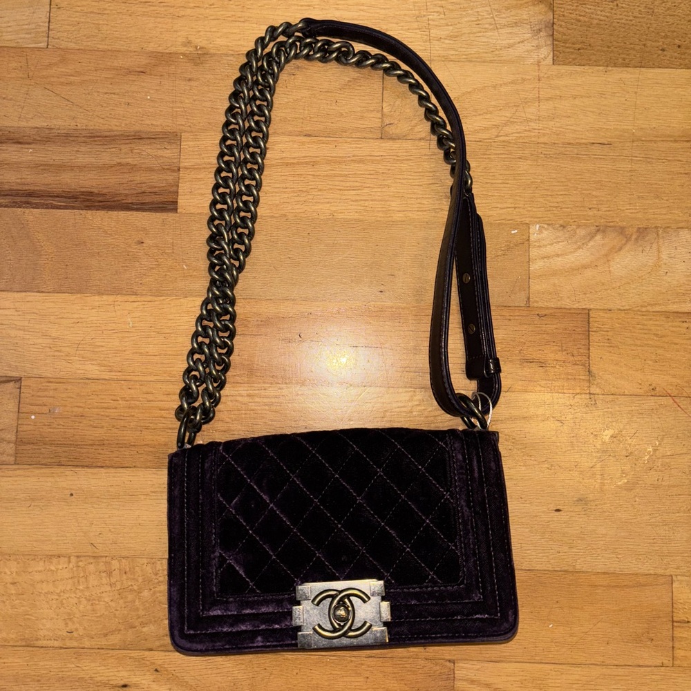 Chanel Purple Velvet Boy Bag